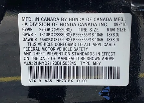 2011 Acura Mdx z USA, uszkodzony, nr VIN 2HNYD2H20BH505845